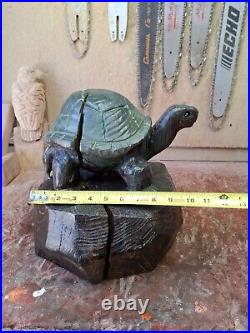 Wood Carved Tortoise Turtle Chainsaw Carving Statue Sculpture Rustic Decor