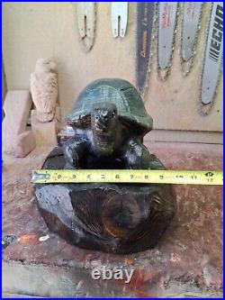 Wood Carved Tortoise Turtle Chainsaw Carving Statue Sculpture Rustic Decor