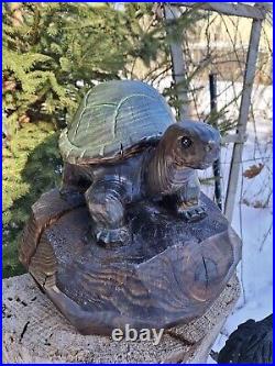 Wood Carved Tortoise Turtle Chainsaw Carving Statue Sculpture Rustic Decor