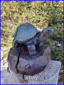 Wood Carved Tortoise Turtle Chainsaw Carving Statue Sculpture Rustic Decor