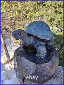 Wood Carved Tortoise Turtle Chainsaw Carving Statue Sculpture Rustic Decor