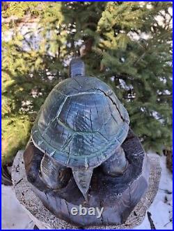 Wood Carved Tortoise Turtle Chainsaw Carving Statue Sculpture Rustic Decor