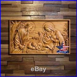 Wood Carved icon Holy Family picture painting sculpture statue figure artwork 3d