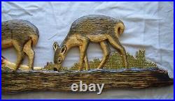 Wood Carving 2 WHITETAIL DEER Chainsaw Cabin Decor Wall Art Carved cub