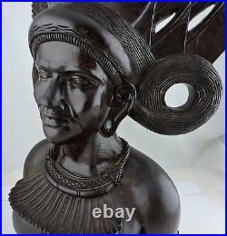 Wood Carving Balinese Man Or Woman Bust Warrior Detailed Face Large 24 Tall
