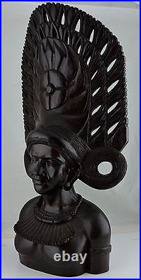 Wood Carving Balinese Man Or Woman Bust Warrior Detailed Face Large 24 Tall