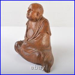 Wood Carving Bodhidharma Daruma Buddhism Sculpture H6inch Japan Antique
