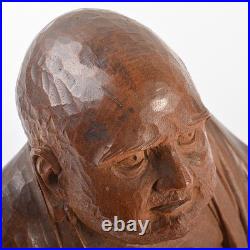Wood Carving Bodhidharma Daruma Buddhism Sculpture H6inch Japan Antique