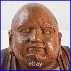 Wood Carving Bodhidharma Daruma Buddhism Sculpture H6inch Japan Antique