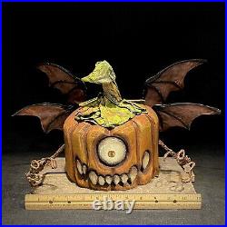 Wood Carving Folk Art Whimsical Pumpkin Halloween Decor