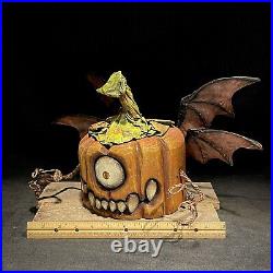 Wood Carving Folk Art Whimsical Pumpkin Halloween Decor