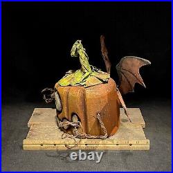 Wood Carving Folk Art Whimsical Pumpkin Halloween Decor