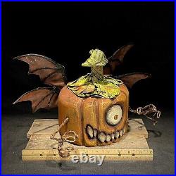 Wood Carving Folk Art Whimsical Pumpkin Halloween Decor