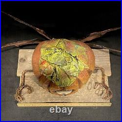 Wood Carving Folk Art Whimsical Pumpkin Halloween Decor