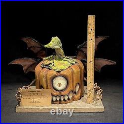 Wood Carving Folk Art Whimsical Pumpkin Halloween Decor