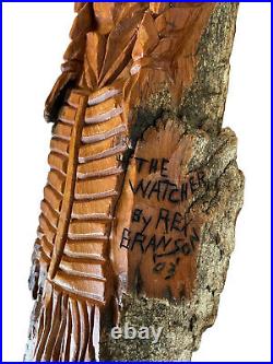 Wood Carving Man Tree Spirit Elder Signed Rex Branson The Watcher Folk Art 2003