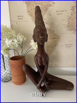 Wood Carving Meditation Yoga Sculpture Figure Woman Sitting Zen Decor Siamese