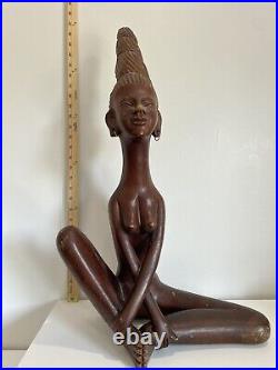 Wood Carving Meditation Yoga Sculpture Figure Woman Sitting Zen Decor Siamese