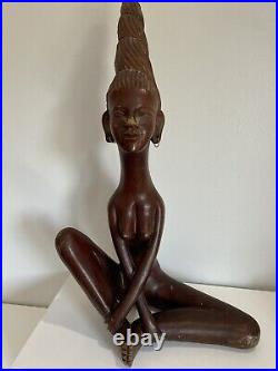 Wood Carving Meditation Yoga Sculpture Figure Woman Sitting Zen Decor Siamese