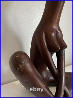 Wood Carving Meditation Yoga Sculpture Figure Woman Sitting Zen Decor Siamese