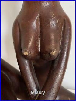 Wood Carving Meditation Yoga Sculpture Figure Woman Sitting Zen Decor Siamese