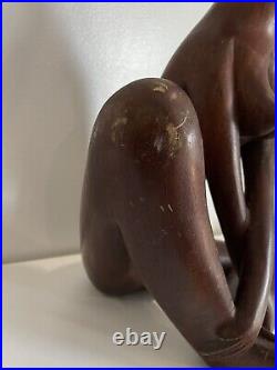 Wood Carving Meditation Yoga Sculpture Figure Woman Sitting Zen Decor Siamese