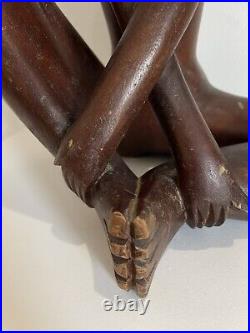 Wood Carving Meditation Yoga Sculpture Figure Woman Sitting Zen Decor Siamese