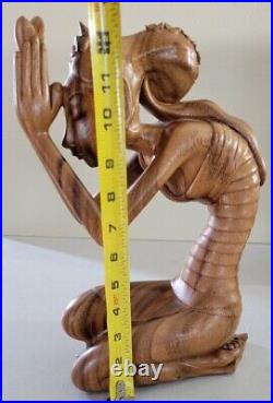 Wood Carving Of Praying Woman Handcrafted Solid Puja Wood Made In LEMPUG Yoga