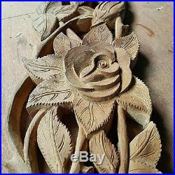 Wood Carving Panel Rose Flower Wall Sculptures Antiques Arts Home Decor Balcony