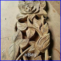 Wood Carving Panel Rose Flower Wall Sculptures Antiques Arts Home Decor Balcony