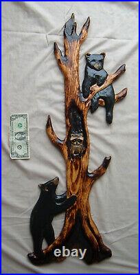 Wood Carving RACCOON & 2 BLACK BEAR Chainsaw Cabin Decor Wall Art Carved cub