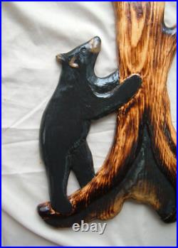 Wood Carving RACCOON & 2 BLACK BEAR Chainsaw Cabin Decor Wall Art Carved cub