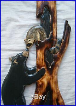 Wood Carving RACCOON & BLACK BEAR Chainsaw Cabin Decor Wall Art Carved cub