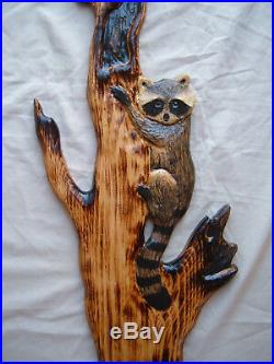 Wood Carving Sculpture RACCOON Cub Cubs Chainsaw Cabin Decor Wall Art cub
