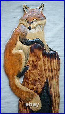 Wood Chainsaw Carving RED FOX Cabin Decor Wall Art Carved cub