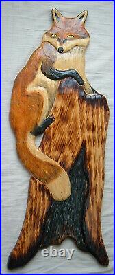 Wood Chainsaw Carving RED FOX Cabin Decor Wall Art Carved cub