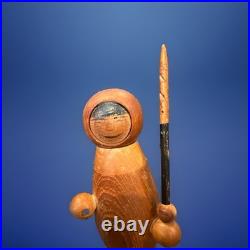 Wood Figurine Eskimo Rare Arne Tjomsland Eskimo Wood Figurine With Spear, Norway