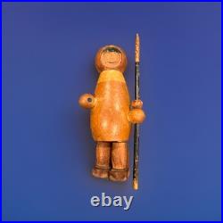 Wood Figurine Eskimo Rare Arne Tjomsland Eskimo Wood Figurine With Spear, Norway
