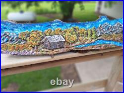 Wood Landscape Relief Carving Peaceful Tranquility Artwork