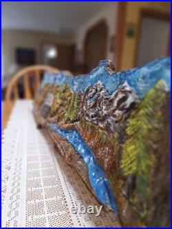 Wood Landscape Relief Carving Peaceful Tranquility Artwork