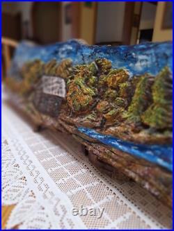 Wood Landscape Relief Carving Peaceful Tranquility Artwork