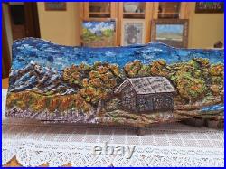 Wood Landscape Relief Carving Peaceful Tranquility Artwork