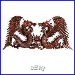 Wood Relief Panel Wall Sculpture Hand Carved'Winged Dragons' NOVICA Bali