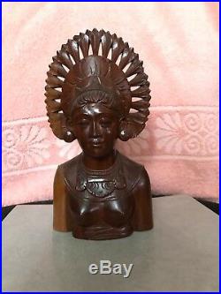 Wood Sculpture Hand Carved WOMAN BUST Lady Headress