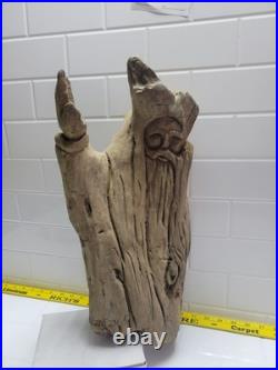 Wood Sculpture Natural Driftwood Gorgeous Carving Mysterious Man Vtg 20L 9.5w