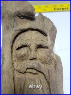 Wood Sculpture Natural Driftwood Gorgeous Carving Mysterious Man Vtg 20L 9.5w