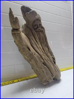 Wood Sculpture Natural Driftwood Gorgeous Carving Mysterious Man Vtg 20L 9.5w