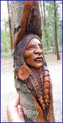Wood Sculpture Tree Spirit Muzzle Loader Art Carving Native American Indian