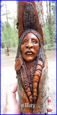 Wood Sculpture Tree Spirit Muzzle Loader Art Carving Native American Indian