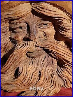 Wood Spirit Carving Face Mountain Man Sculpture Folk Art Crotch Of Cherry Tree